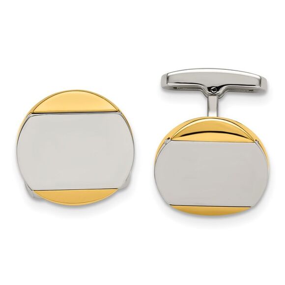 Stainless Steel Gold Tone Plated & Polished Round Cuff Links 18mm